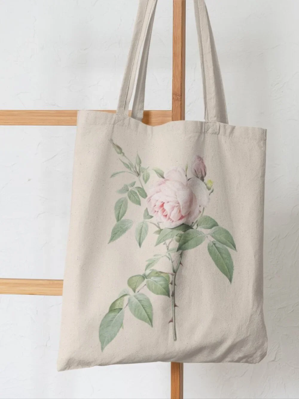 Fragrant Rosebush Vintage Floral Print Graphic Canvas Tote Bag